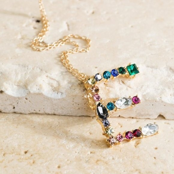 Multicolored Rhinestone Initial Necklace - Picture 6 of 16